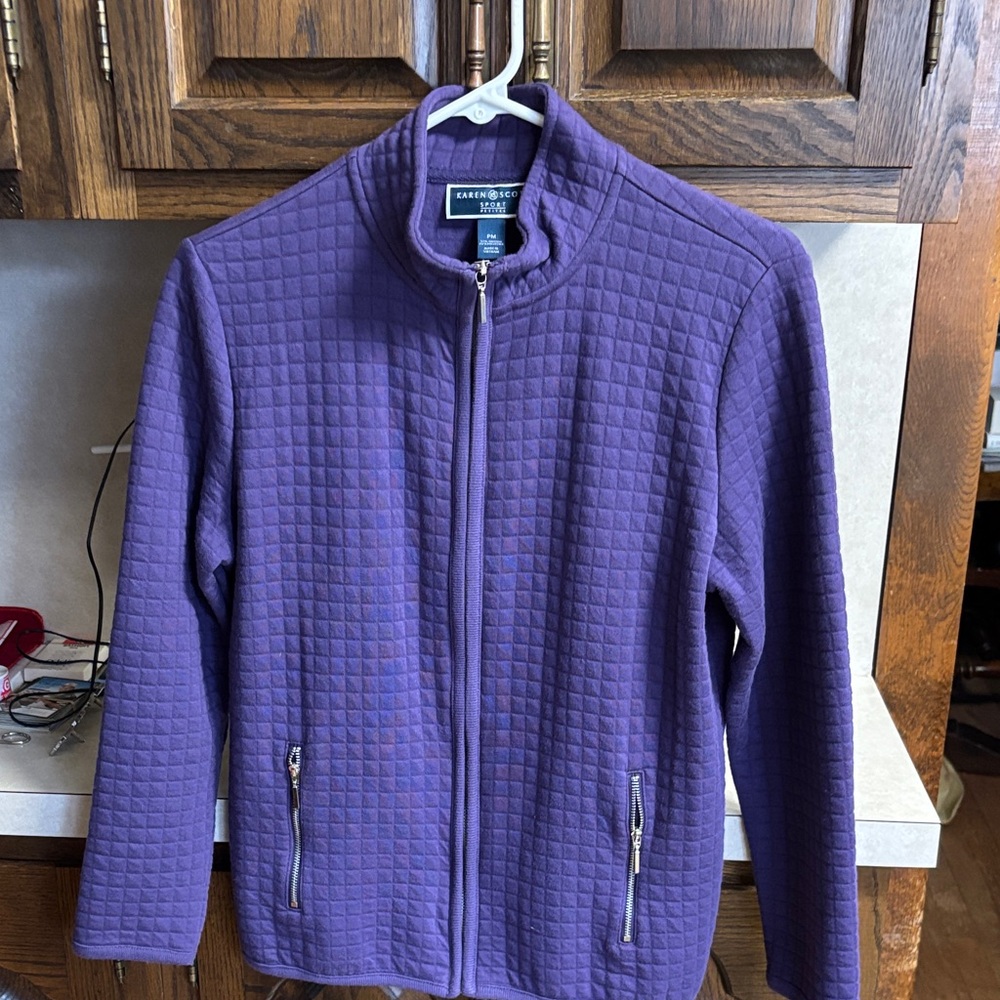 Karen Scott Purple Quilted Zip Front Utility Jacket